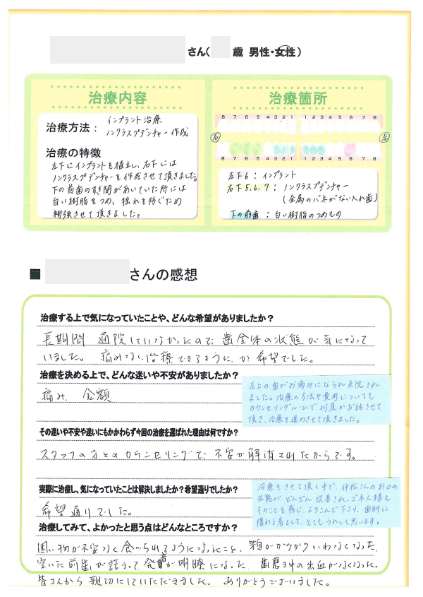 インプラント治療・ノンクラスプデンチャー作成_60代・女性