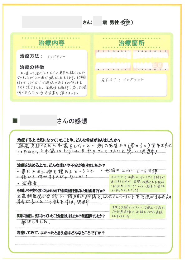 インプラント治療_70代・女性　2